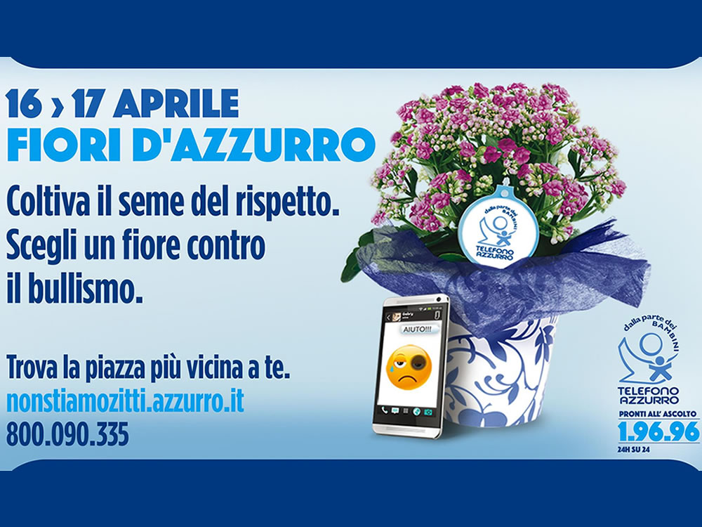Fiori d'Azzurro per fermare il bullismo. Il 16 e 17 aprile nelle piazze italiane