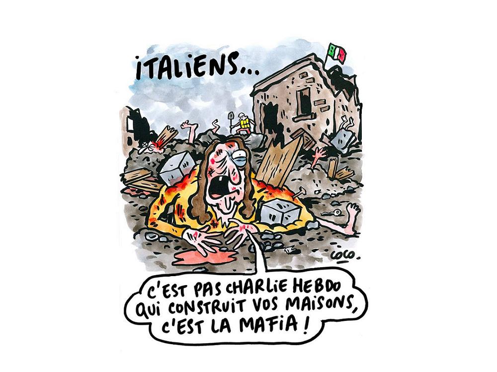 Nuova vignetta Charlie Hebdo: Italiani… non è Charlie che costruisce le vostre case, è la mafia!