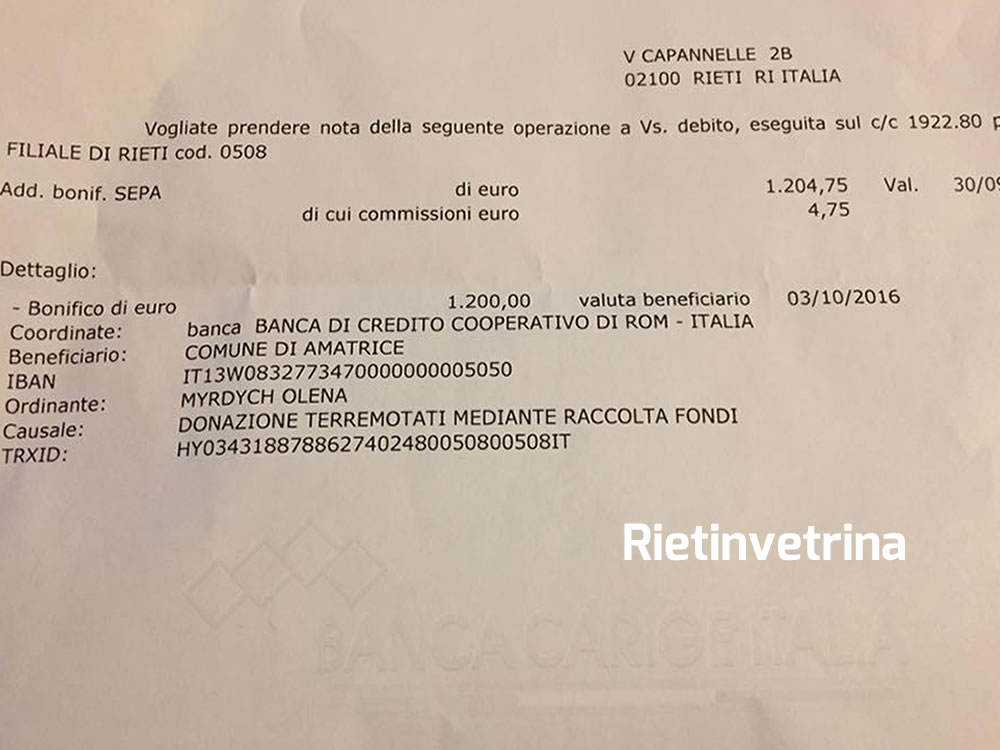 Donati 1.200 euro ad Amatrice con i panini venduti a 1 euro dal bar Quattro Stagioni