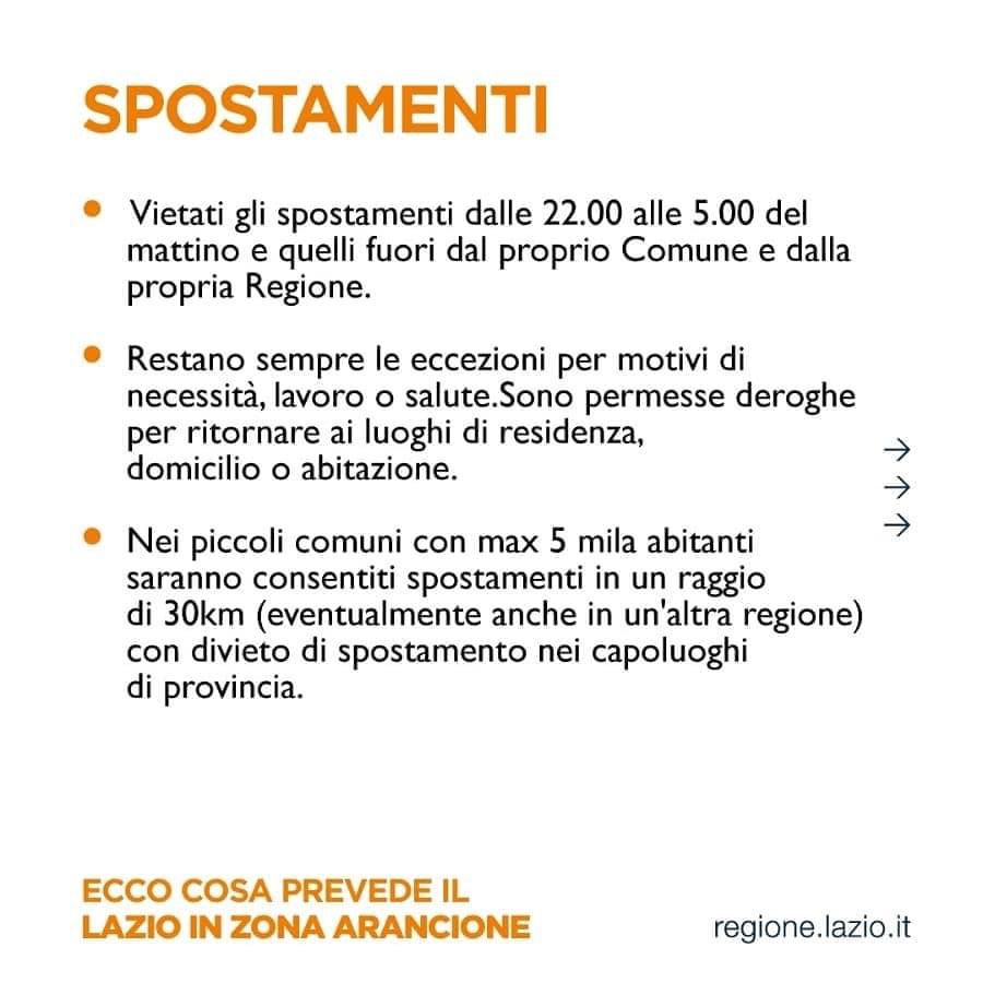 Da domenica 17 gennaio la Regione Lazio diventerà zona arancione COME