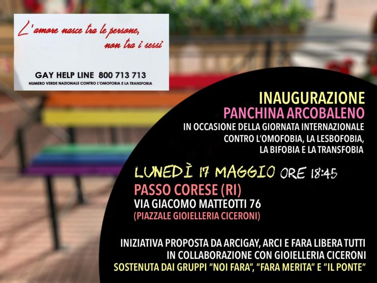 Prima panchina arcobaleno a Fara Sabina