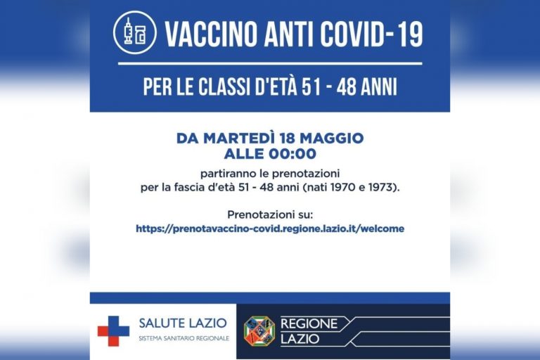 Vaccino Covid, dalle 00:01 di martedì 18 maggio prenotazioni fascia nati 1970 – 1973