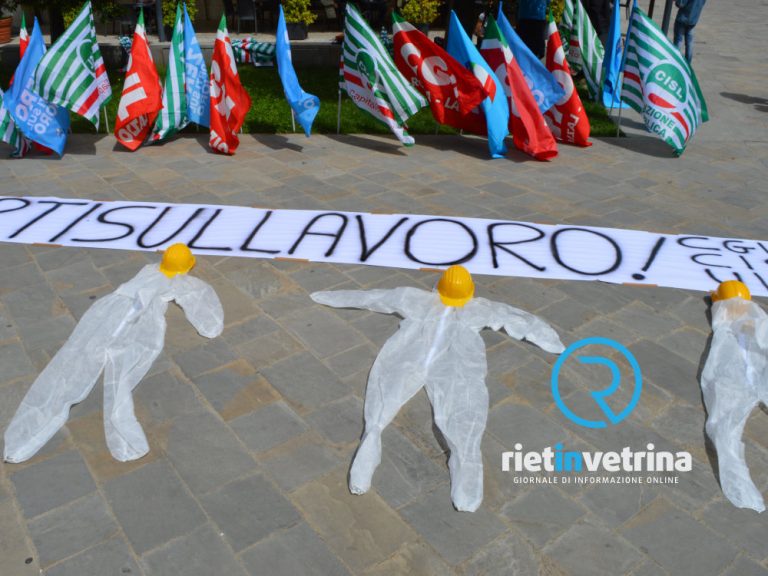 Più di 40 morti sul lavoro nei primi 15 giorni di febbraio, presidio CGIL e UIL in piazza Cesare Battisti a Rieti