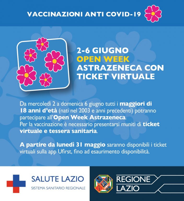 Dal 2 giugno open week AstraZeneca per tutti i maggiorenni