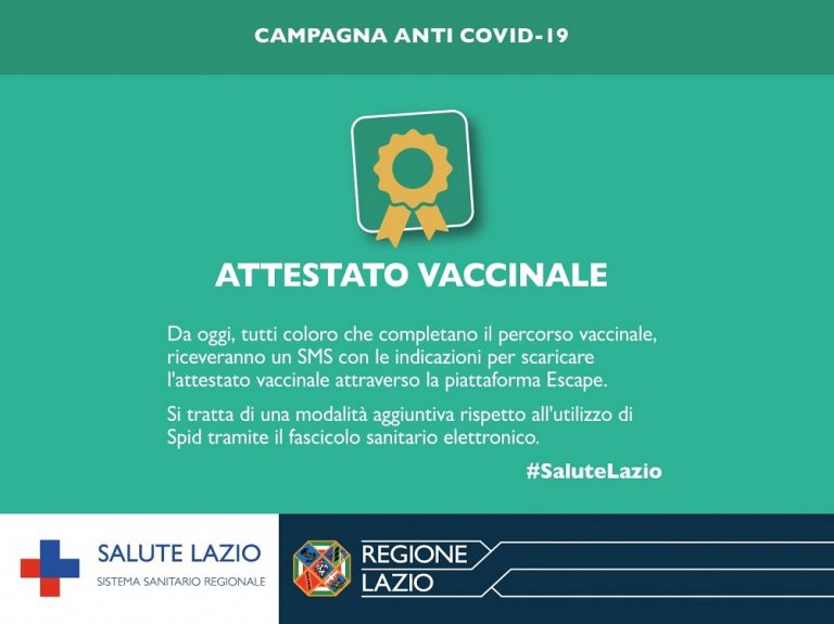 Covid, da oggi chi completa la vaccinazione può scaricare l’attestato vaccinale su Escape