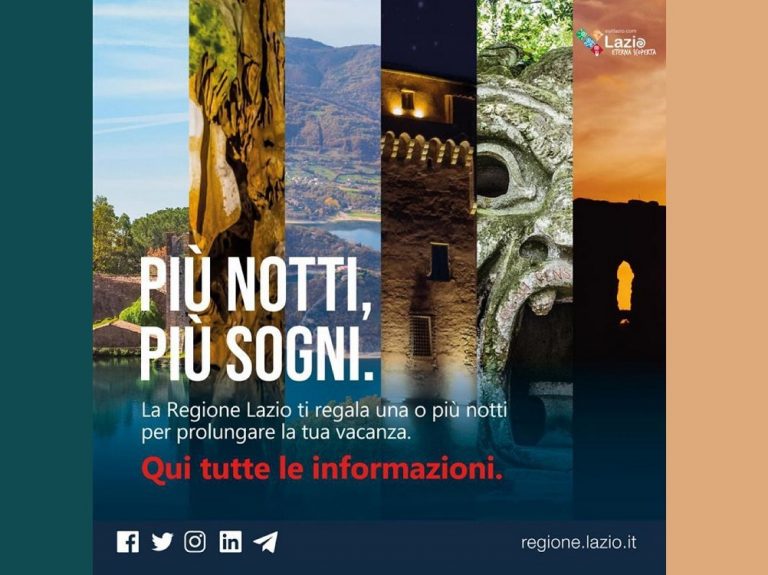 Turismo Lazio, prorogata al 15 marzo 2023 “Più notti più sogni + experience”