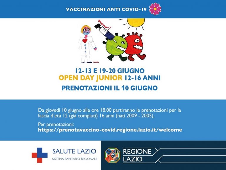Rieti, vaccino anti-Covid Open Day Junior Pfizer 12-16 anni