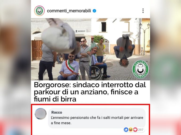 Borgorose protagonista in un post della pagina Instagram “Commenti memorabili”