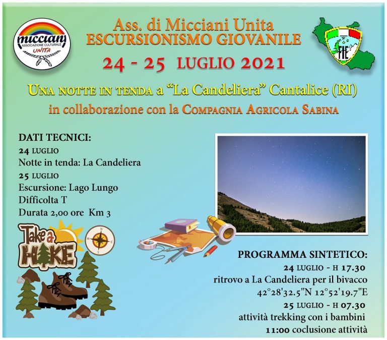 La Candeliera, con Micciani Unita Trekking Weekend per bambini con pernotto sotto le stelle