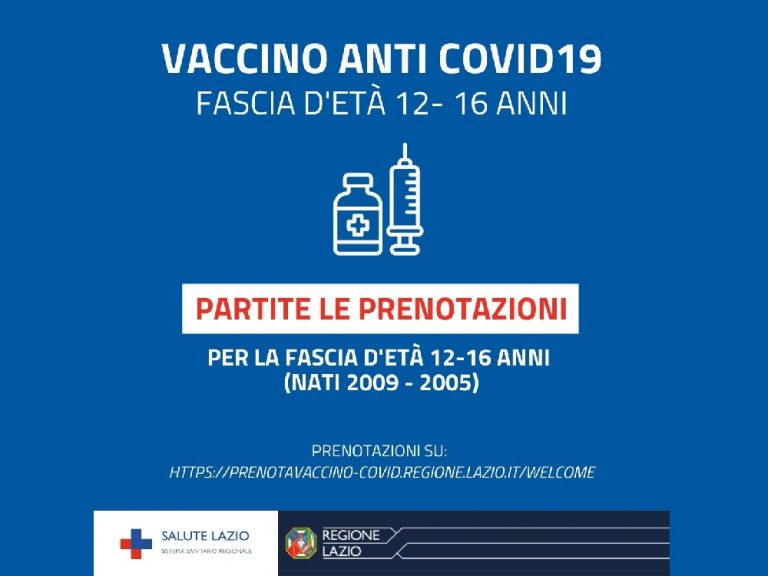 Partite le prenotazioni per vaccino anti-Covid età 12-16 anni