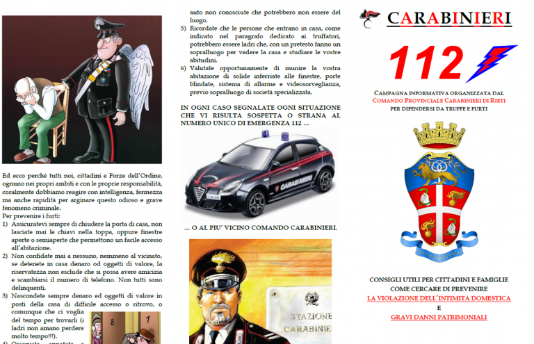 Carabinieri contro furti e truffe. Prosegue la campagna preventiva dell’Arma