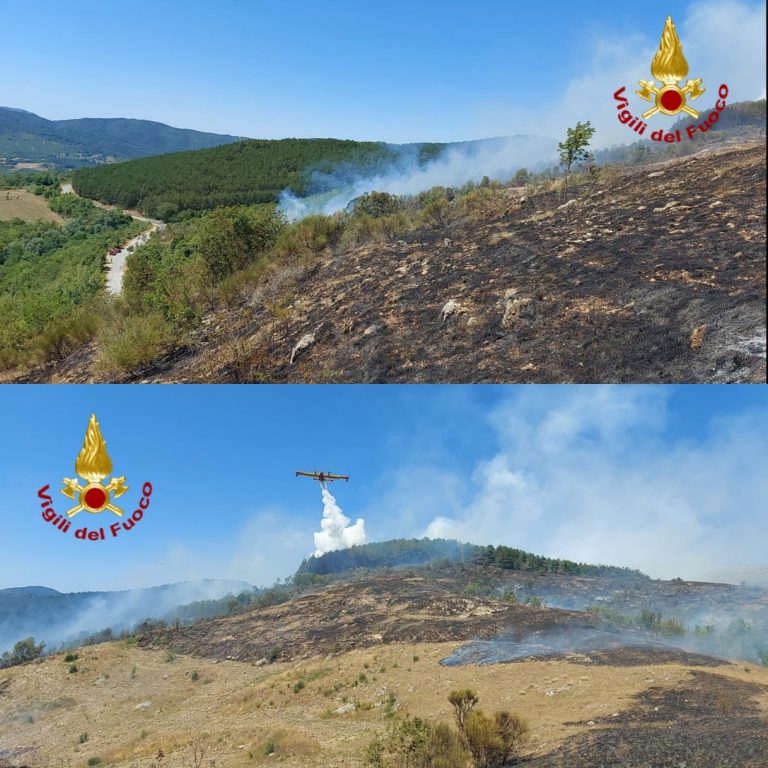 Bosco in fiamme a Pozzaglia. Due canadair e tre elicotteri a supporto delle squadre a terra