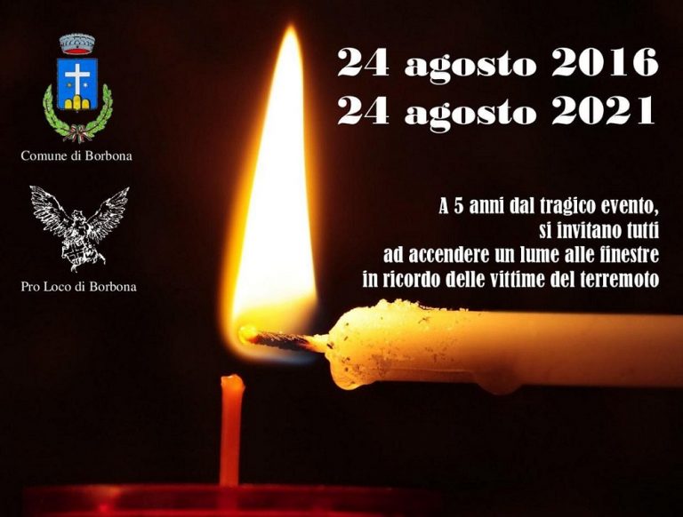 Commemorazione sisma, stasera 24 agosto a Borbona candele accese dai balconi