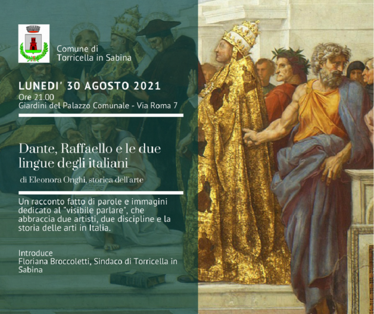 “Dante, Raffaello e le due lingue degli italiani”, stasera 30 agosto a Torricella in Sabina