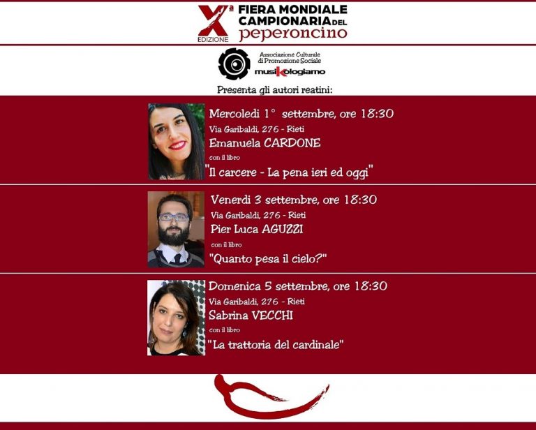 Dall’1 al 5 settembre in via Garibaldi a Rieti il “Festival dell’Arte e dei Suoni”. Scrittori e musica all’aperto