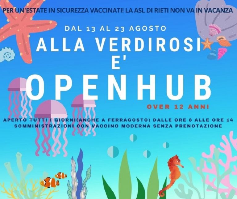 Al via l’OPEN HUB alla Verdirosi. Vaccinazioni over 12 anni con Moderna senza prenotazione