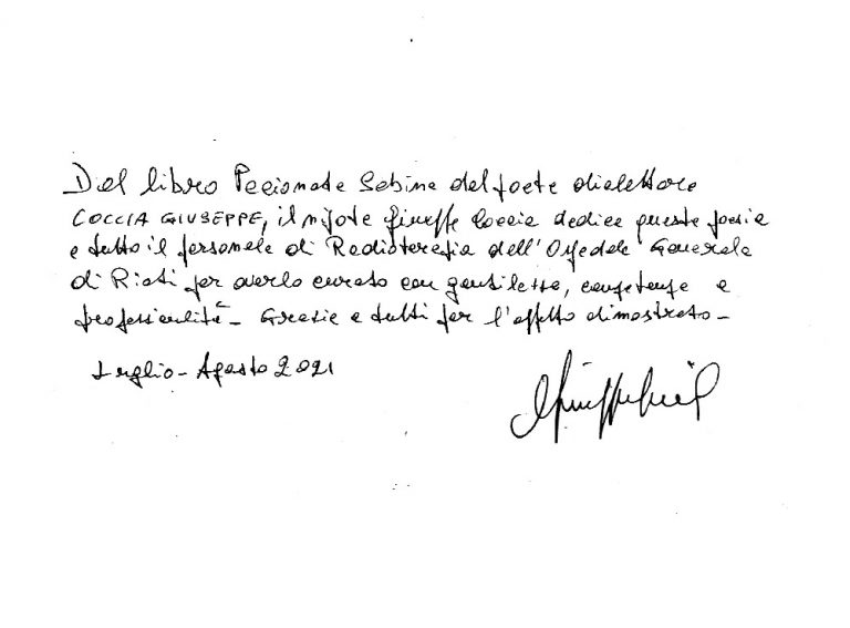 Una poesia dedicata a tutto il personale della Radioterapia dell’ospedale de Lellis di Rieti