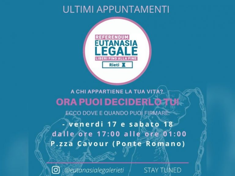 Eutanasia Legale, ultimi appuntamenti per mettere la tua firma
