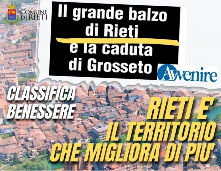 Indagine di “Avvenire” sul benessere: Rieti è il territorio italiano che migliora di più rispetto allo scorso anno