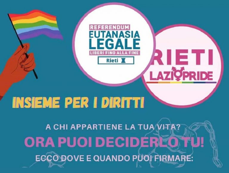 Eutanasia Legale presente al Rieti Lazio Pride con una nuova raccolta firme