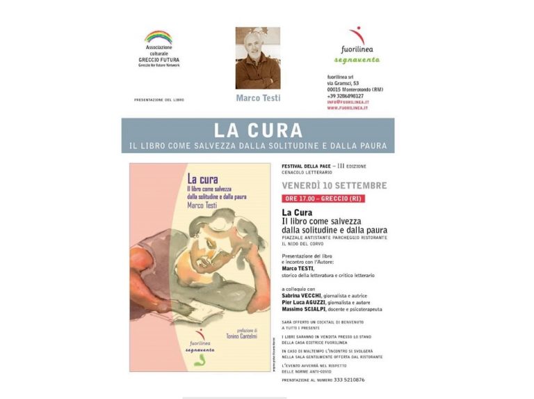 Il 10 settembre a Greccio presentazione de “La Cura – Il libro come salvezza dalla solitudine e dalla paura”