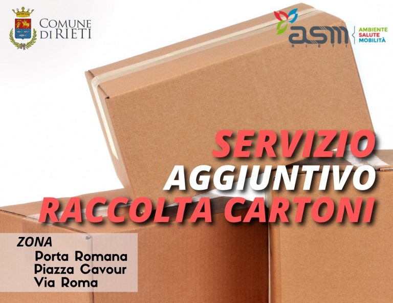 Comune di Rieti e ASM: “Attivo un servizio aggiuntivo di raccolta dei cartoni”
