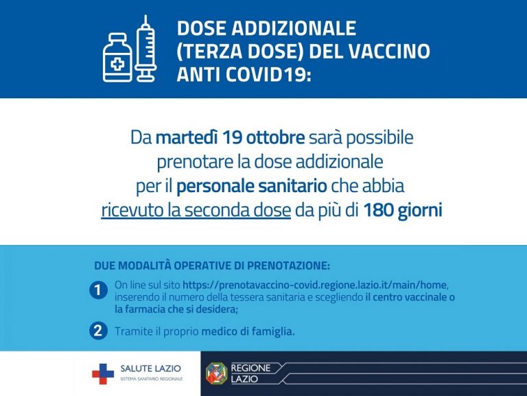 Prenotazioni aperte per terza dose del vaccino anti Covid per il personale sanitario