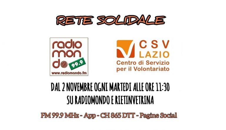 Dal 2 novembre torna su Radiomondo “Rete Solidale” lo spazio dedicato alle associazioni del Reatino