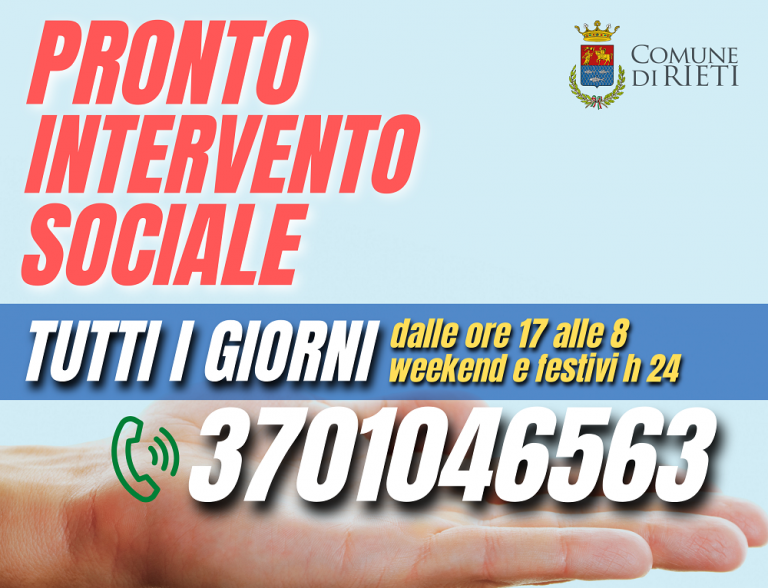 Per la prima volta a Rieti il “Pronto intervento sociale”, servizio 7 giorni su 7 per interventi di urgenza sociale
