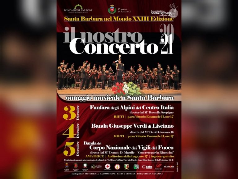 Omaggi musicali a Santa Barbara patrona di Rieti, il 3 – 4 – 5 dicembre