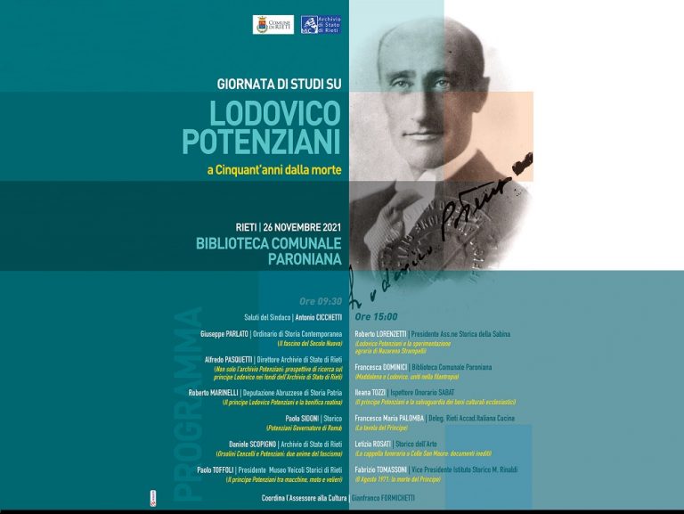 Venerdì 26 novembre alla Paroniana giornata di studi su Lodovico Potenziani – IL PROGRAMMA
