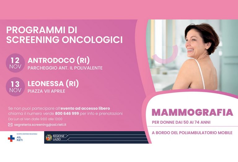 Screening oncologici, nuove tappe del tour di prevenzione ASL Rieti – Regione Lazio