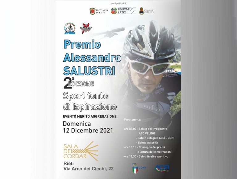II edizione del Premio Alessandro Salustri “Sport fonte di ispirazione”. Il 12 dicembre a Rieti
