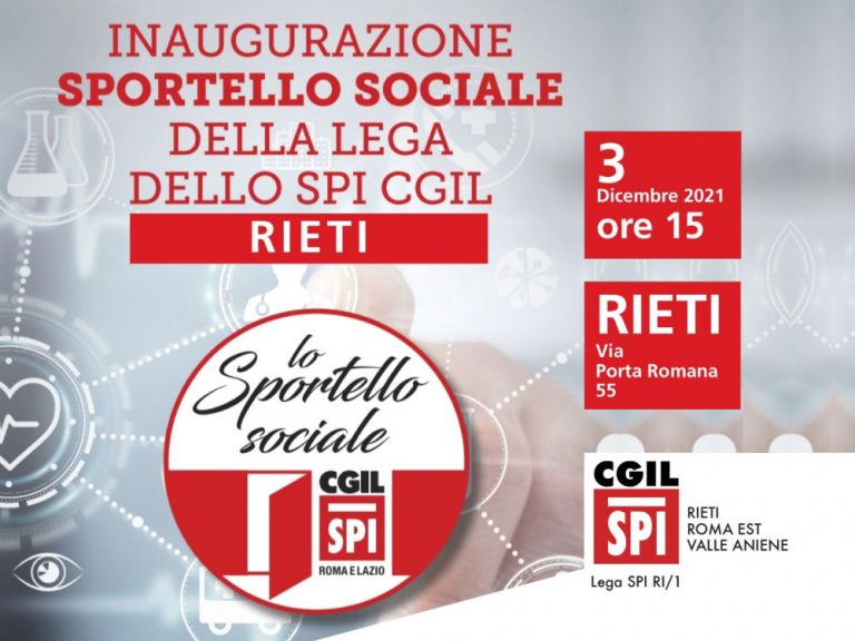 Il 3 dicembre inaugurazione nuovo sportello sociale SPI-CGIL Rieti Roma EVA
