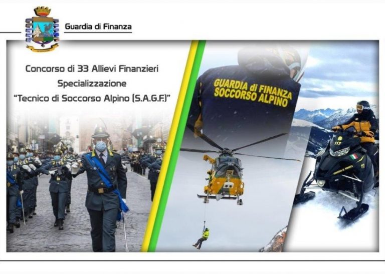 Guardia di Finanza, pubblicato concorso per reclutamento 33 allievi specializzazione tecnico soccorso alpino