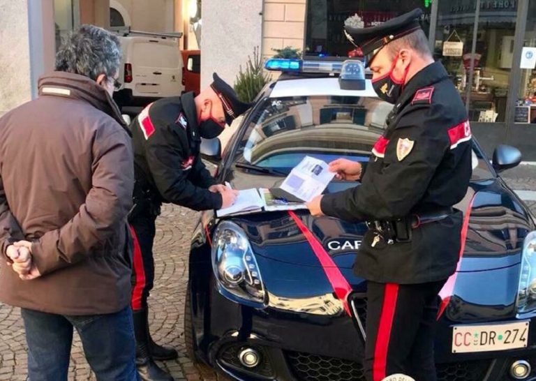 Consuntivo Carabinieri azione di verifica rispetto norma antiCovid. 5 persone denunciate e 19 sanzioni amministrative