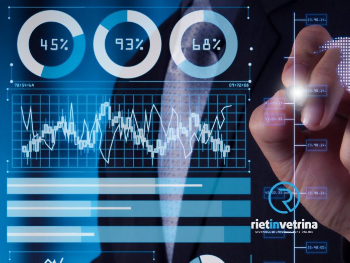 Investor analyzing stock market report and financial dashboard w