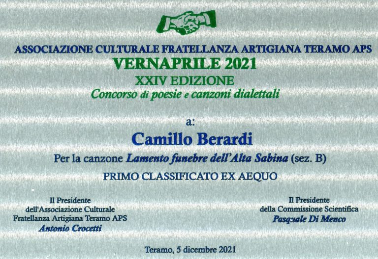 La “Nenia di Amatrice” musicata da Camillo Berardi vince il “Vernaprile” 2021