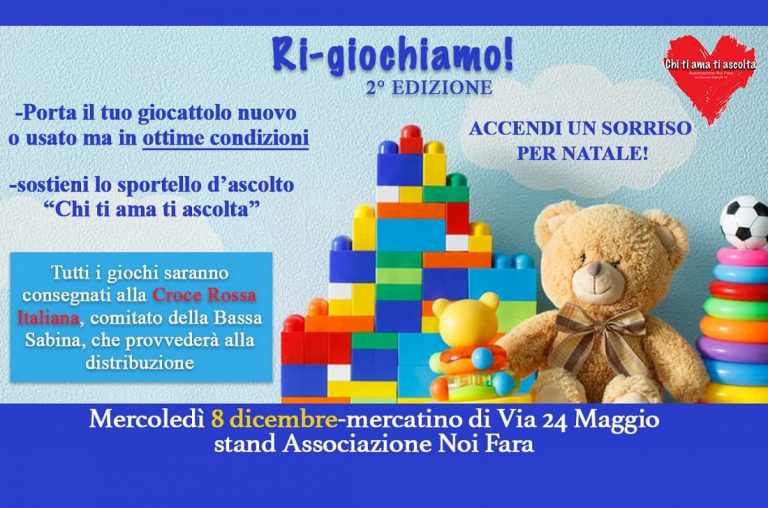 Seconda edizione di “Ri-Giochiamo”, “Noi Fara” raccoglie giocattoli da donare ai bimbi meno fortunati