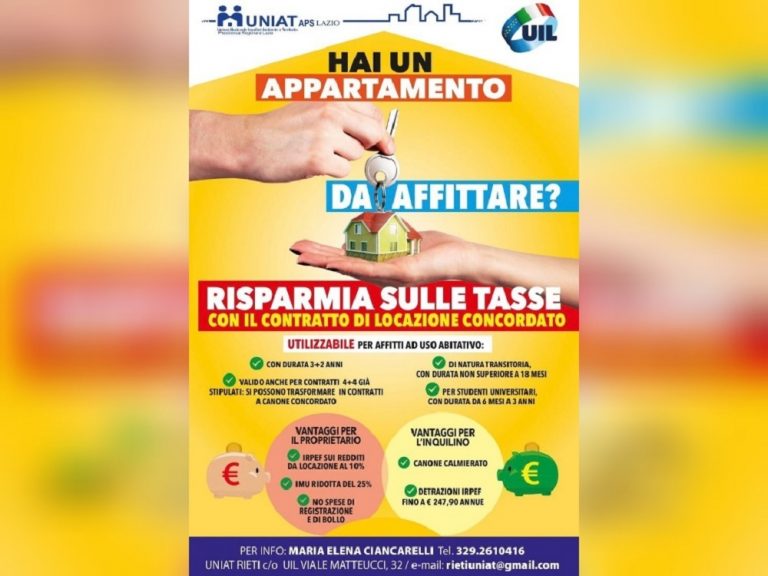 Contratti di affitto a canone concordato presso la UIL di Rieti grazie all’Uniat