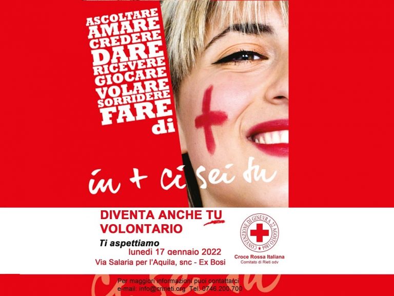 Diventa volontario Croce Rossa comitato di Rieti. Incontro il 17 gennaio