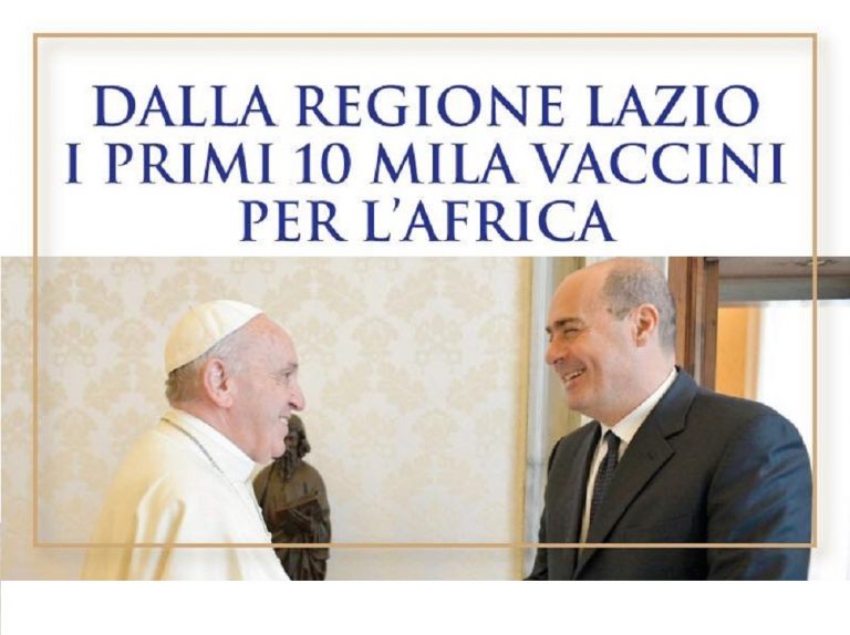 Covid, dalla Regione Lazio 10mila vaccini per l’Africa. Zingaretti in udienza dal Papa
