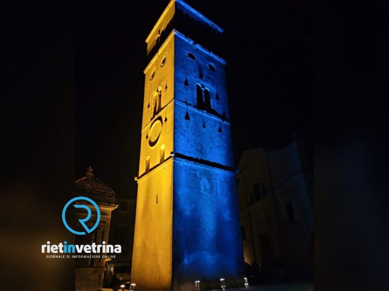 NO alla guerra in Ucraina, Fara in Sabina illumina di giallo e blu la torre cittadina