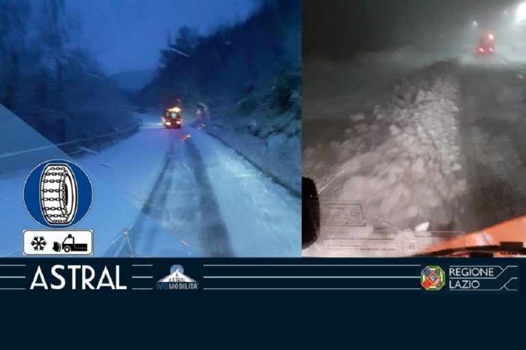 Neve e ghiaccio sulla SR4 Bis e Turistica Terminillo. Mezzi Astral attivati