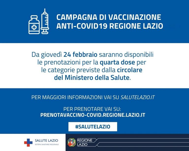Dal 24 febbraio disponibili prenotazioni quarta dose vaccino anti Covid per soggetti estremamente vulnerabili