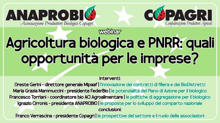 Copagri, il 9 febbraio webinar anaprobio “Agricoltura biologica e PNRR”