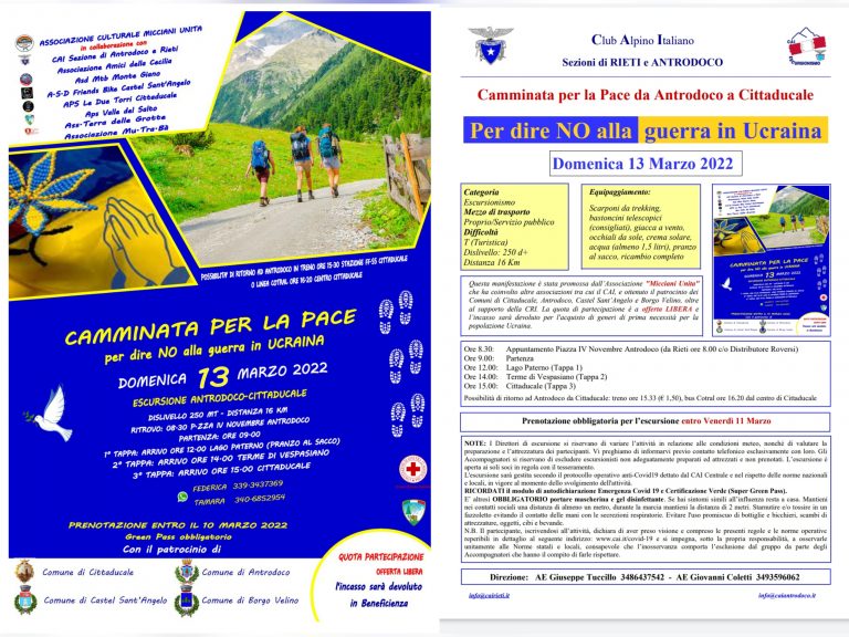 Il 13 marzo “Camminata per la Pace” Antrodoco – Cittaducale