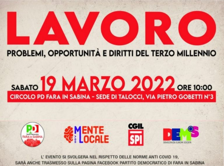 Tema lavoro, il 19 marzo a Fara in Sabina un evento dedicato