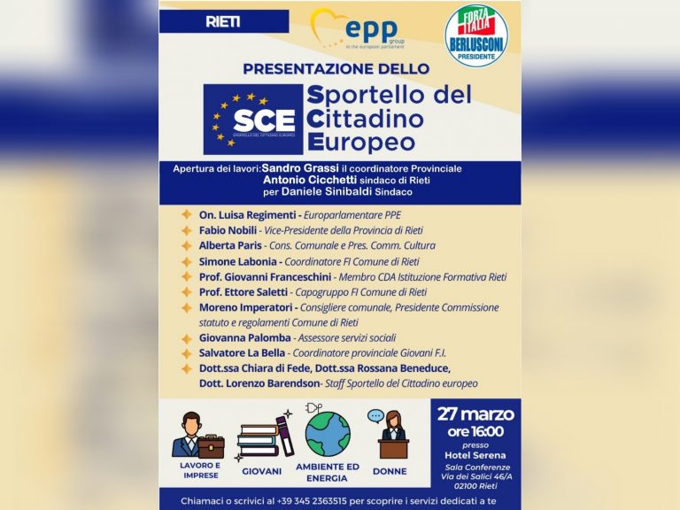 Domenica 27 marzo a Rieti presentazione dello “Sportello del Cittadino Europeo”