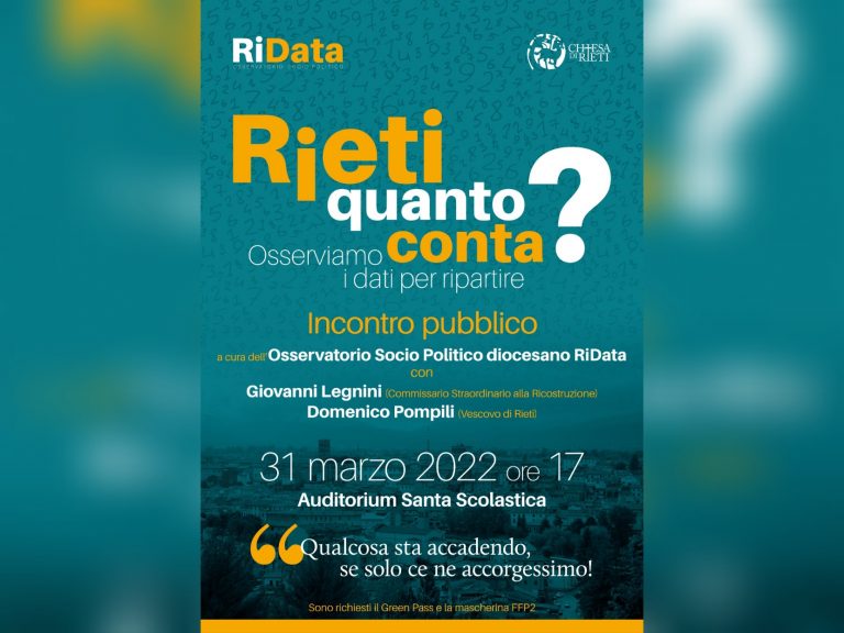 Giovedì 31 marzo all’Auditorium Santa Scolastica incontro pubblico di RiData